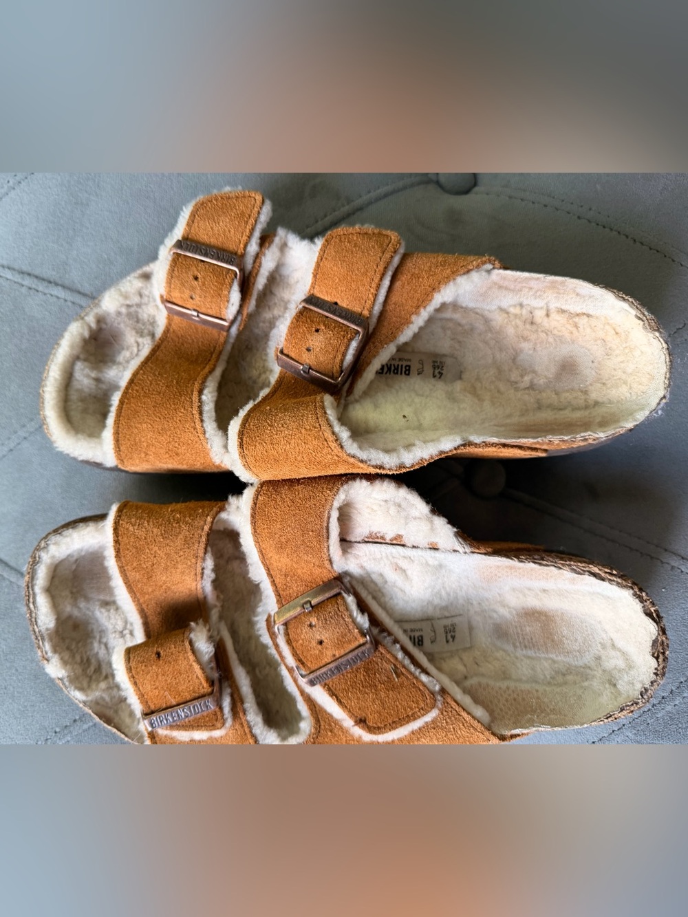 Birkenstock Womens' Shearling-Lined Suede Sandals in Chestnut